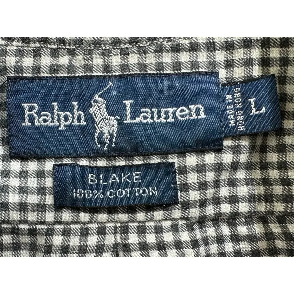 Ralph‎ Lauren Mens Blake Button Up Size Large Black White Shepherd Check Vintage